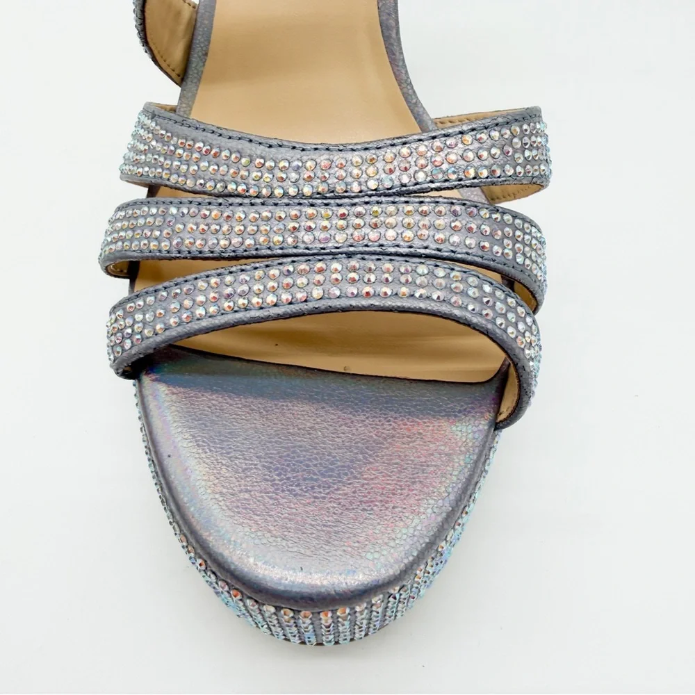 Jessica Simpson Shyremin Rhinestone Platform Stiletto Sandals Silver Glam 8 NEW